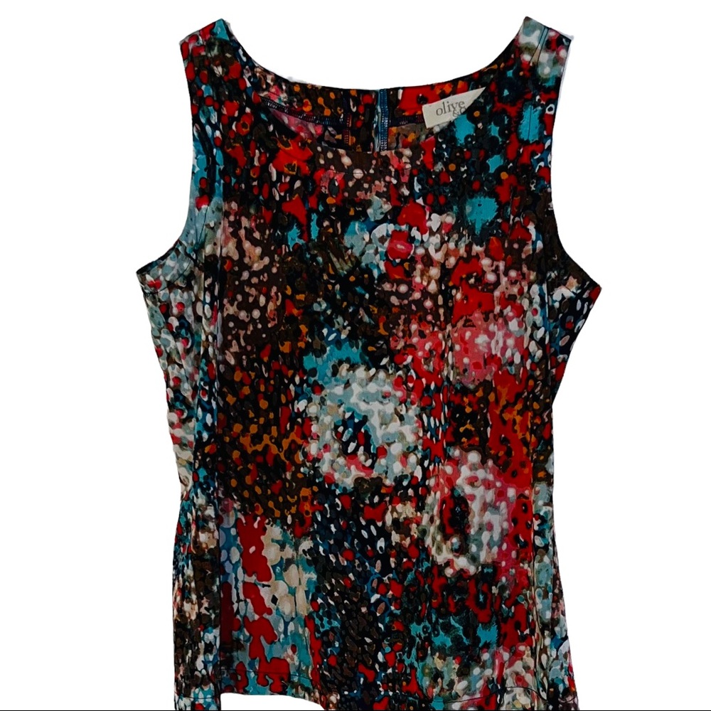 Olive & Oak Top Womens Small Orange Teal Sleeveless Back Button Scoop Neck
